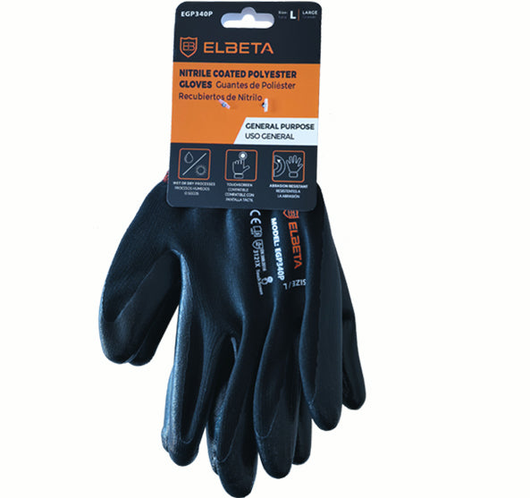 EGP340P Nitrile Coated Polyester Work Gloves - Heavy-Duty Grip & Durability