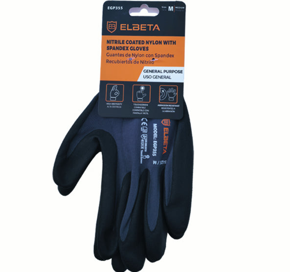 EGP355 Nitrile Coated Nylon Spandex Work Gloves - Premium Fit & Flexibility